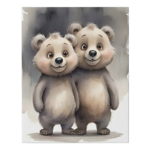 Cute Bear Siblings Best Friends Buddies Portrait Faux Canvas Print