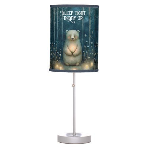 Cute bear sitting in the forest custom name table lamp