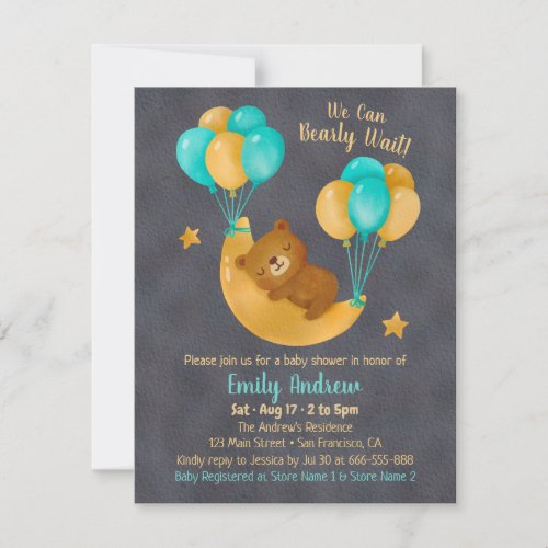 Cute Bear Sleeping On Moon Baby Shower  Invitation