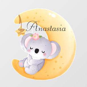 Cute bear sleeping on the moon with child's name wall decal