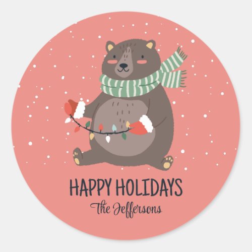 Cute Bear Snowy Winter Holiday Christmas Animal Classic Round Sticker
