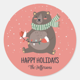 Cute Bear Snowy Winter Holiday Christmas Animal Classic Round Sticker