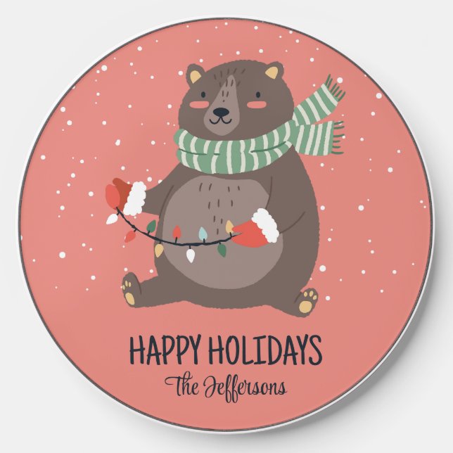 Cute Bear Snowy Winter Holiday Christmas Animal Wireless Charger (Front)