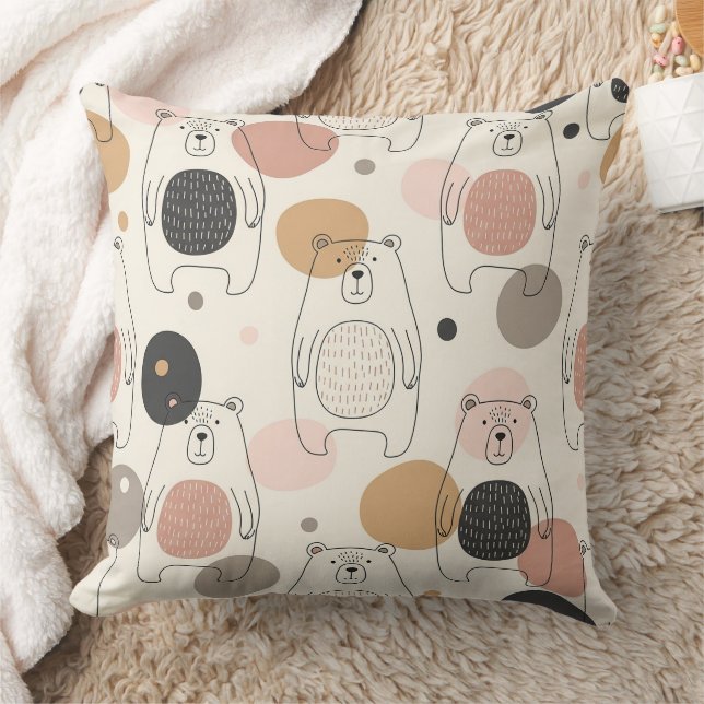 Cute Bear - Soft Pastel Woodland (3) Throw Pillow (Blanket)