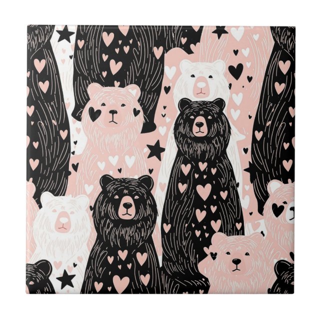 Cute Bear - Soft Pastel Woodland (5) Ceramic Tile (Front)