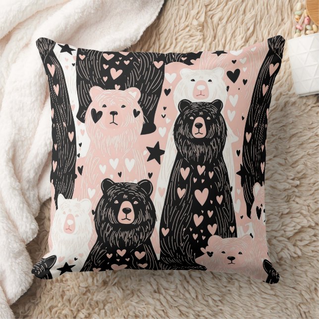 Cute Bear - Soft Pastel Woodland (5) Throw Pillow (Blanket)