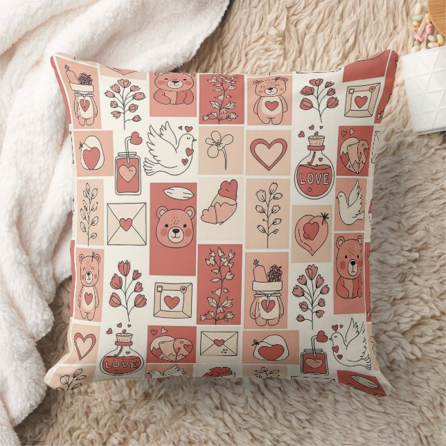 Cute Bear - Soft Pastel Woodland (6) Throw Pillow (Blanket)