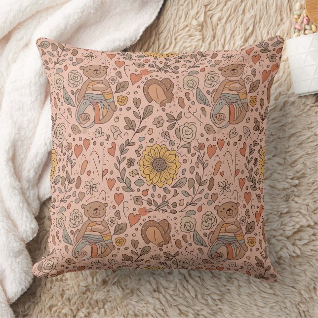 Cute Bear - Soft Pastel Woodland (7) Throw Pillow (Blanket)