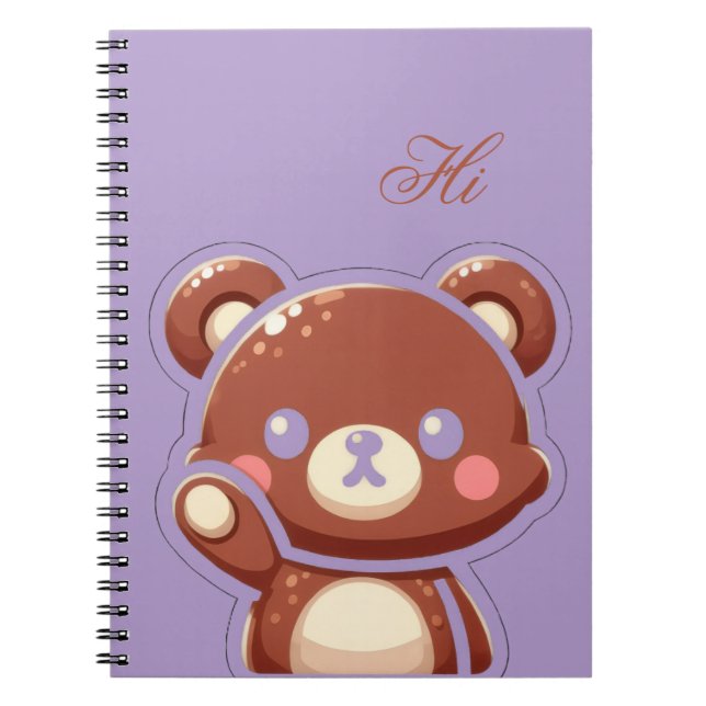 Cute Bear Spiral Notebook–Purple Teddy Bear Design Notebook (Front)