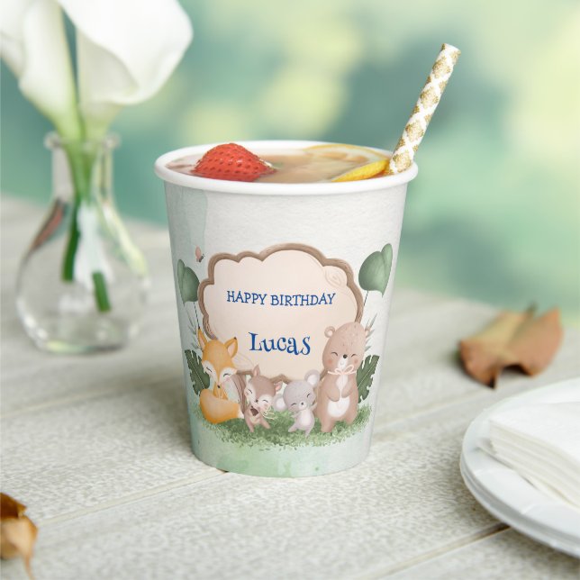 Cute Bear squirrel Tropical jungle Birthday party Paper Cups (Insitu)