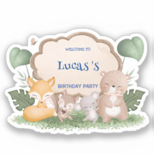 Cute Bear squirrel Tropical jungle Birthday party Sticker