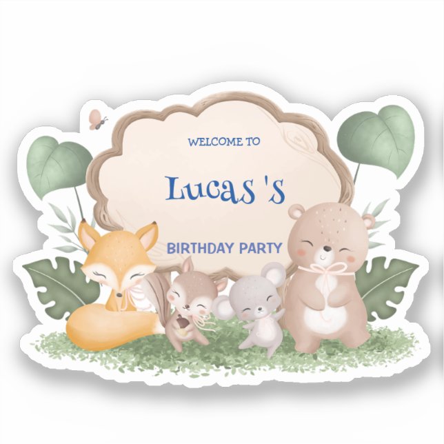 Cute Bear squirrel Tropical jungle Birthday party Sticker (Front)