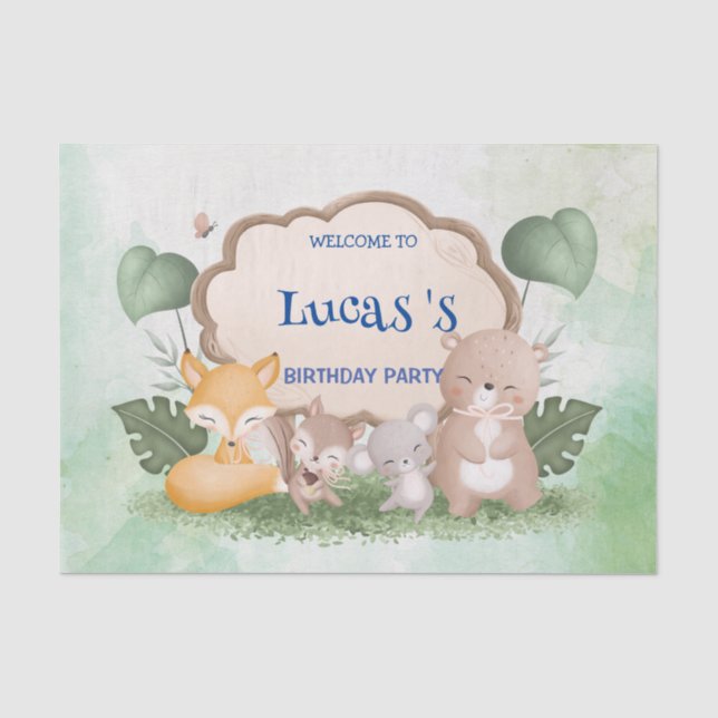 Cute Bear squirrel Tropical jungle Birthday party Tissue Paper (Front)
