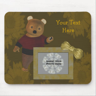 Cute Bear Sunflowers Photo Mousepad