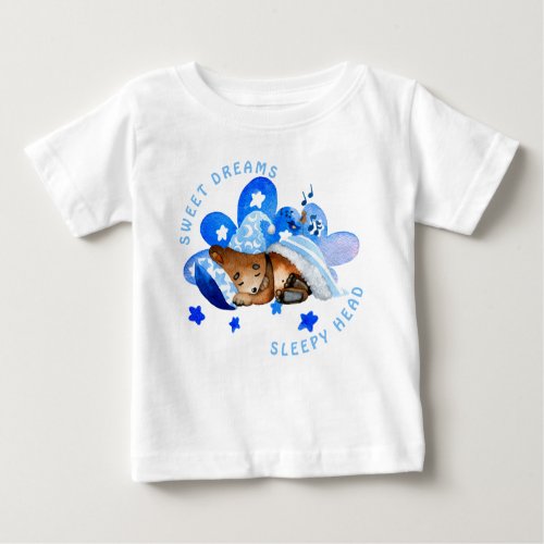 Cute Bear Sweet Dreams Sleepy Head Boy Baby T_Shirt