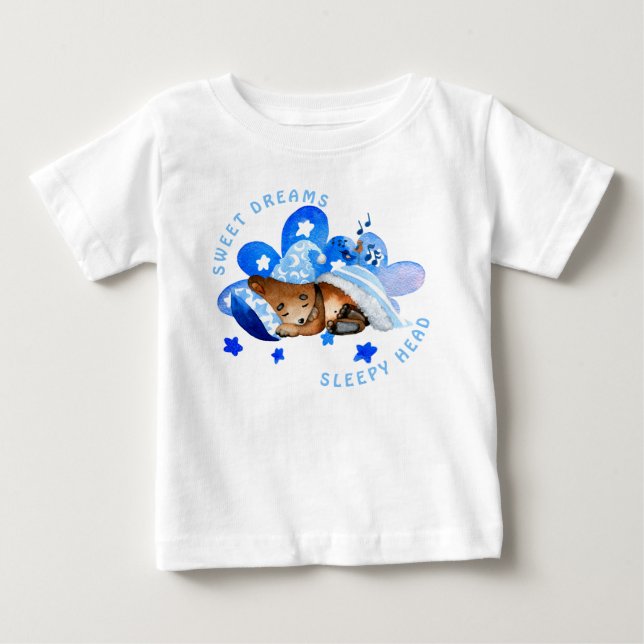 Cute Bear Sweet Dreams Sleepy Head Boy Baby T-Shirt (Front)
