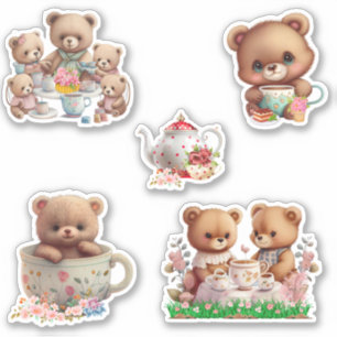 Cute Bear Tea Party Set of 5 Sticker
