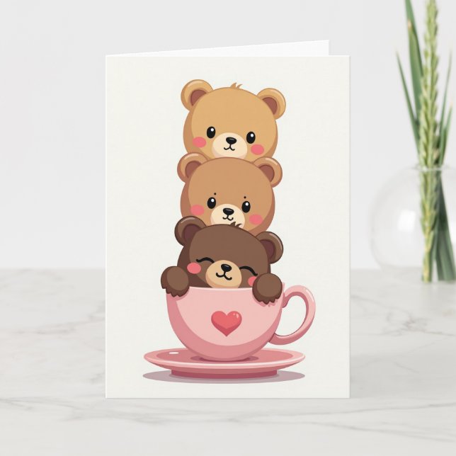 Cute Bear Teacup Love Card (Front)