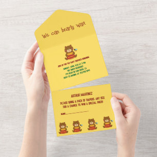 Cute Bear Theme Boy Baby Shower All In One Invitation
