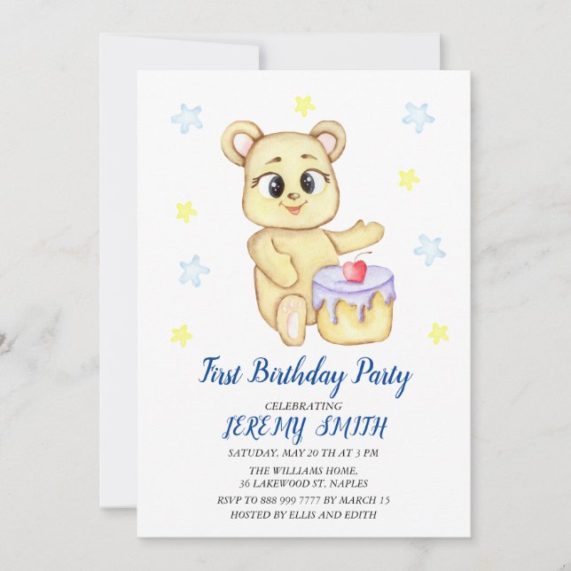Cute Bear Theme Boy's Birthday Party  Save The Date (Front)