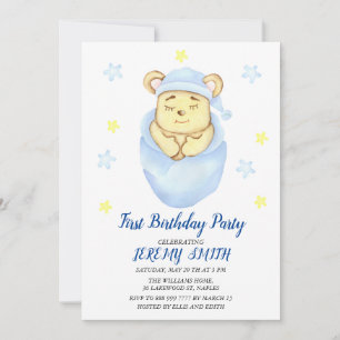 Cute Bear Theme Boy's Birthday Party  Save The Date