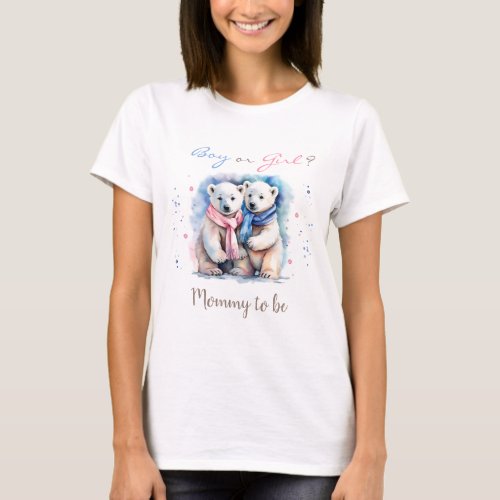 Cute Bear Theme Gender Reveal Mommy To Be T_Shirt