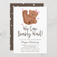 Cute Bear Theme Girl Baby Shower  Invitation