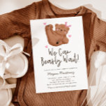 Cute Bear Theme Girl Baby Shower  Invitation<br><div class="desc">Cute bear theme baby shower featuring hand painted illustration of a cub with a pink bow and hearts. The text says "we can bearly wait!" This invitation is great for a girl's baby shower.</div>