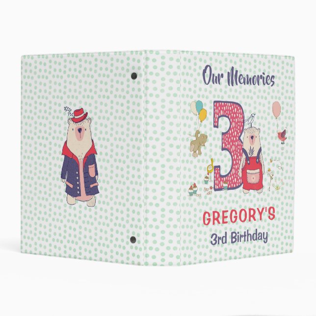 Cute bear third birthday customizable mini binder (Background)