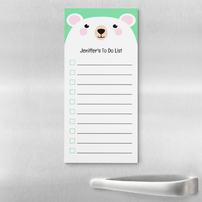 Cute Bear To Do List Green Magnetic Notepad (In Situ)