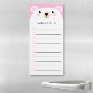 Cute Bear To Do List Pink Magnetic Notepad