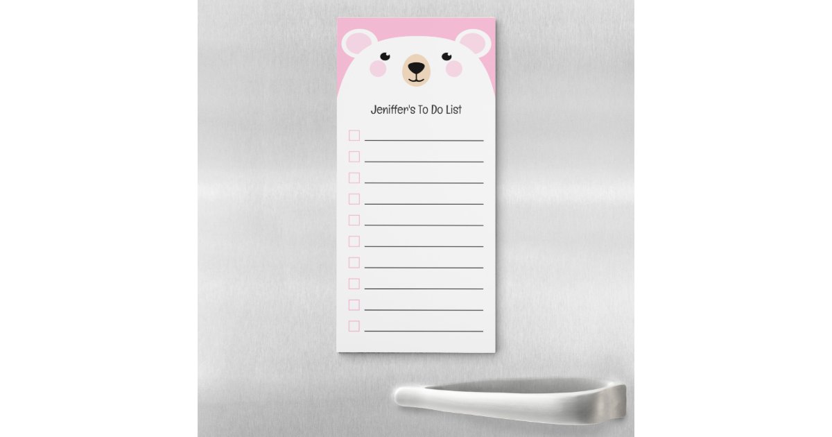 Cute Bear To Do List Pink Magnetic Notepad | Zazzle