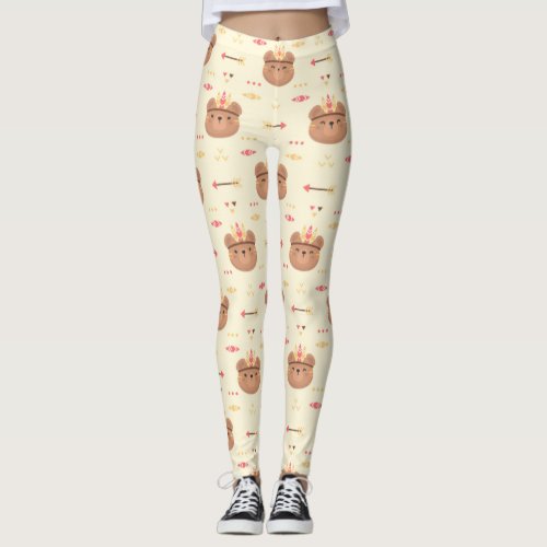 Cute Bear Tribal Pattern Leggings