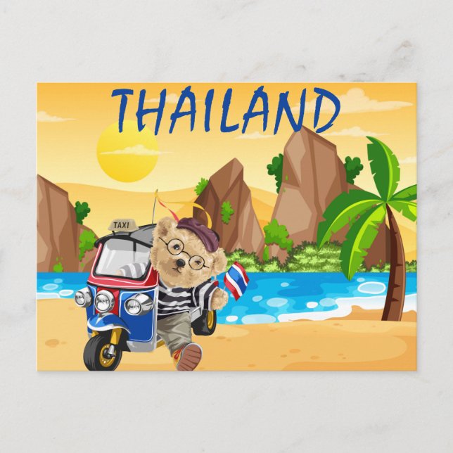 Cute Bear Tuk Tuk Thailand Beach  Postcard (Front)