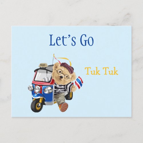Cute Bear Tuk Tuk Thailand Custom  Postcard