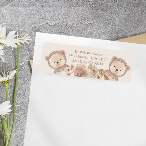 Cute Bear Twins Gender Neutral Baby Shower Address Label