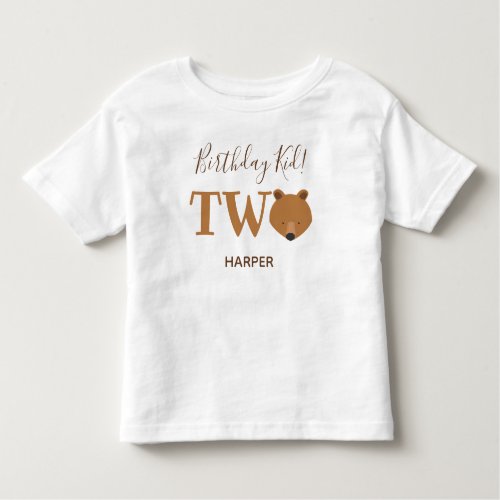 Cute Bear Two Name Second 2nd Birthday Toddler T_shirt