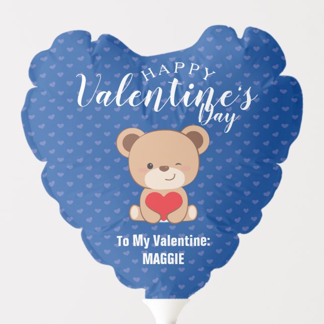 Cute Bear Valentine's Day Balloon (Blue) (Front)