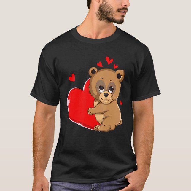 Cute Bear Valentines Day Holding Heart My Valentin T-Shirt (Front)