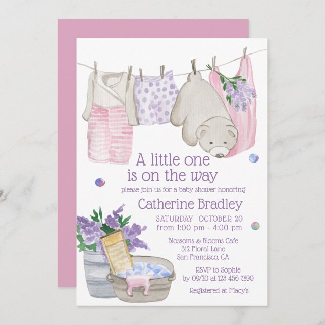 Cute Bear Wash Day Watercolor Baby Shower Invitation (Front/Back)
