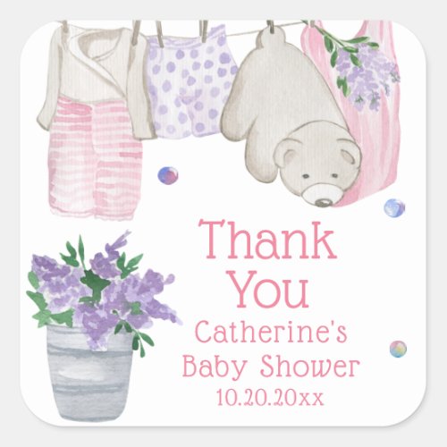 Cute Bear Wash Day Watercolor Baby Shower Square Sticker