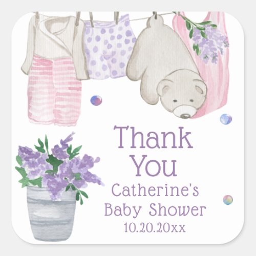 Cute Bear Wash Day Watercolor Baby Shower Square Sticker