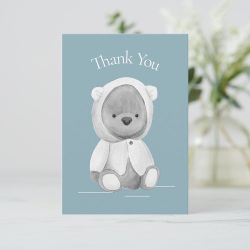 Cute Bear Watercolor Blue Baby Shower Thank You 