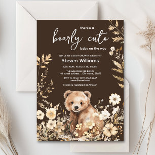 Cute bear watercolor boy baby shower invitation 