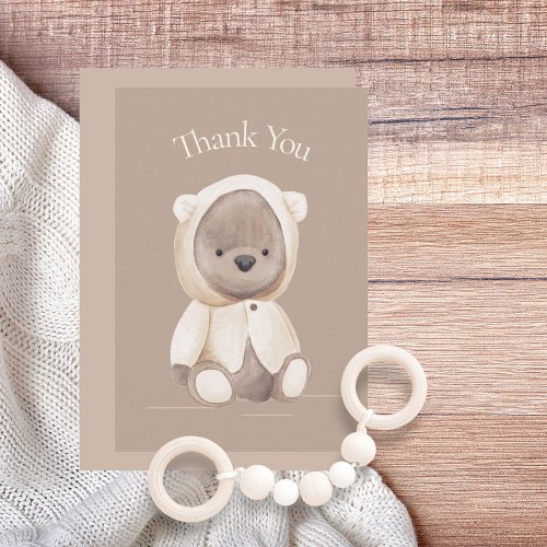 Cute Bear Watercolor Brown Baby Shower Thank You 