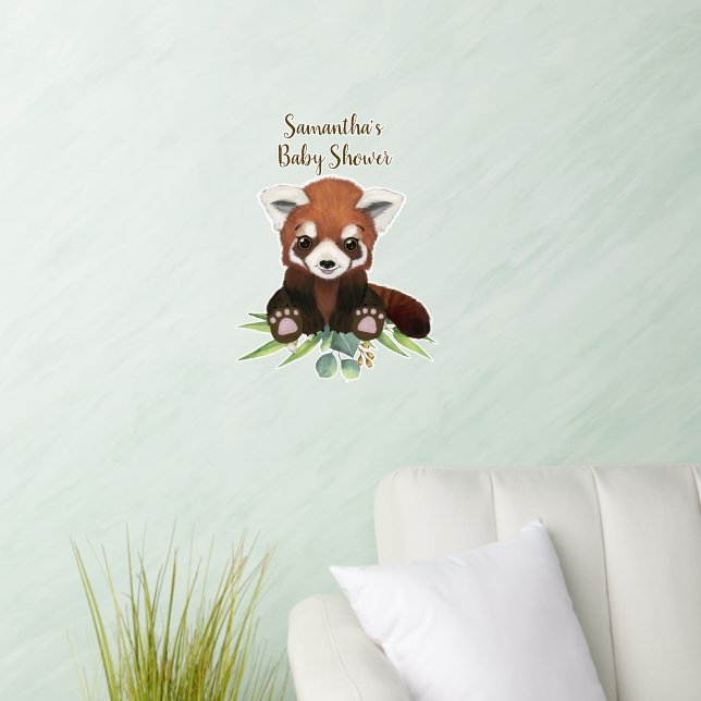 Cute Bear Watercolor Greenery Baby Shower Wall Decal (Living Room)
