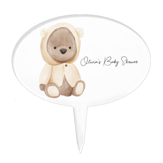 Cute Bear Watercolor Personalized Baby Shower Cake Cake Topper (Front)