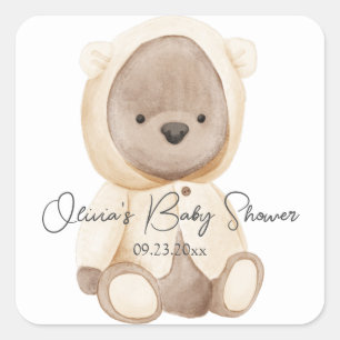 Cute Bear Watercolor Personalized Baby Shower Square Sticker