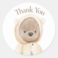Cute Bear Watercolor Simple Baby Shower Thank You  Classic Round Sticker