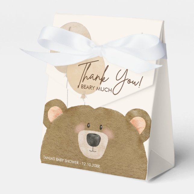 Cute Bear we can Bearly Wait Baby Shower Favor Boxes (Front Side)